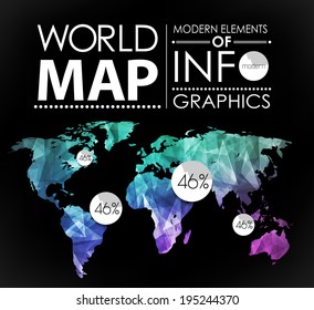 Polygonal World map card. Modern geometrical elements of info graphics. World Map, typography.