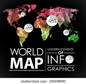 Polygonal World map card. Modern geometrical elements of info graphics. World Map, typography.