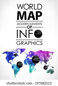 Polygonal World map card. Modern geometrical elements of info graphics. World Map, typography.