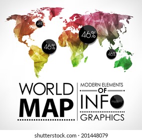 Polygonal World map card. Modern geometrical elements of info graphics. World Map, typography.