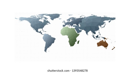 Polygonal world map. Equirectangular projection. Fabulous vector illustration.