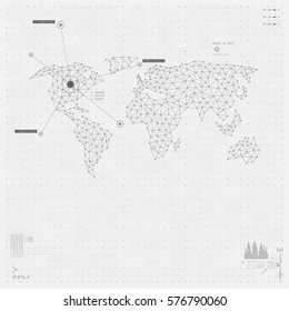 Mapa mundial poligonal. Comunicación global.
