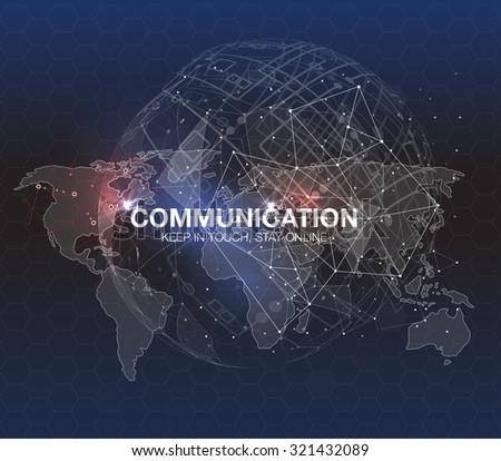 Polygonal world map. Global travel geography and connect, continent and planet, vector illustration. Communication concept in HUD style. For infographic elements, futuristic user interface HUD