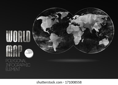 Polygonal World Map and Information Graphics. World Map and typography