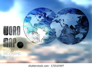 Polygonal World Map and Information Graphics. World Map and typography