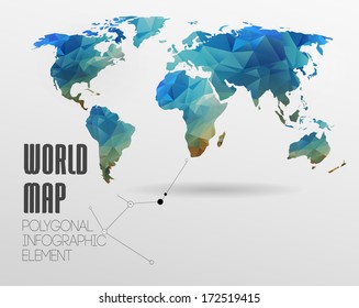 Polygonal World Map and Information Graphics. World Map and typography