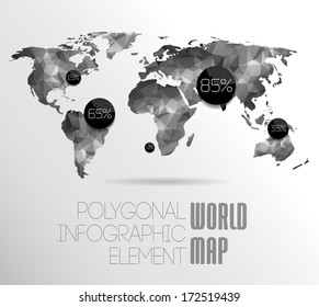 Polygonal World Map and Information Graphics. World Map and typography