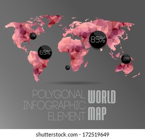 Polygonal World Map and Information Graphics. World Map and typography