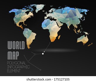 Polygonal World Map and Information Graphics. World Map and typography