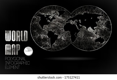 Polygonal World Map and Information Graphics. World Map and typography