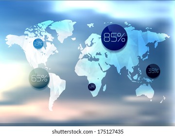 Polygonal World Map and Information Graphics. World Map and typography