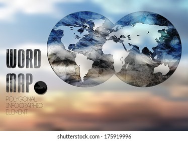 Polygonal World Map and Information Graphics. World Map and typography
