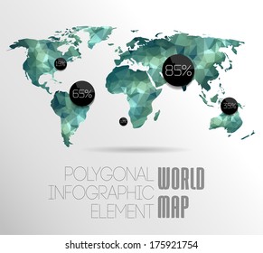 Polygonal World Map and Information Graphics. World Map and typography