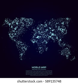 Polygonal world map. Point and line composition. Global network connection continent and planet, vector illustration.