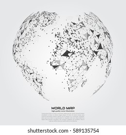 Polygonale Weltkarte. Punkt- und Zeilenzusammensetzung. Globale Netzwerkverbindung Kontinent und Planet, Vektorgrafik.