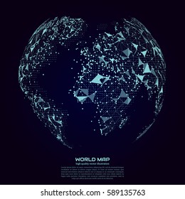 Polygonal world map. Point and line composition. Global network connection continent and planet, vector illustration.