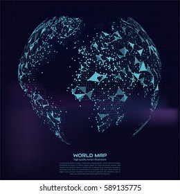 Polygonal world map. Point and line composition. Global network connection continent and planet, vector illustration.