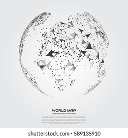 Polygonal world map. Point and line composition. Global network connection continent and planet, vector illustration.