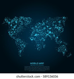 Polygonal world map. Point and line composition. Global network connection continent and planet, vector illustration.