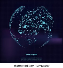 Polygonal world map. Point and line composition. Global network connection continent and planet, vector illustration.