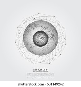 Polygonal world map. Point and line composition. Global network connection continent and planet, vector illustration