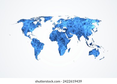 Polygonal World Map Vector With Connections Dots And Lines. Global Network Internet Connection World Map.