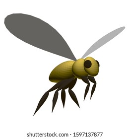 Polygonal yellow bee isolated on a white background. View isometric. 3D. Vector illustration