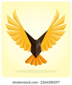 polygonal yellow bird logo image. Low poly animal in vector illustration