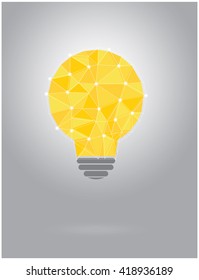 Polygonal yellow idea bulb with white shining line and dots. Text can ba added