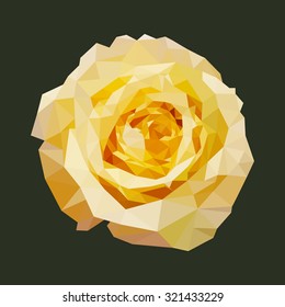 polygonal yellow rose, polygon geometric flower, isolated vector illustration