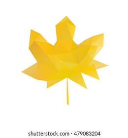 Polygonal yellow sheet.Vector illustration. Autumn leaf.