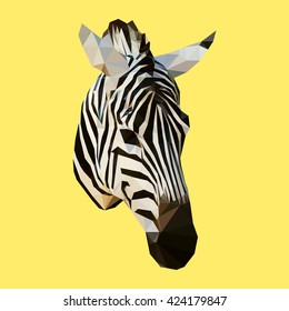 polygonal zebra head, polygon animal, poly low geometric triangle vector illustration