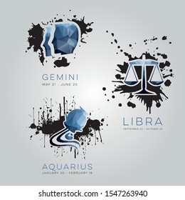 Polygonal zodiac signs. Geometric astrological icons. Colored esoteric background