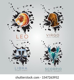 Polygonal zodiac signs. Geometric astrological icons. Colored esoteric background