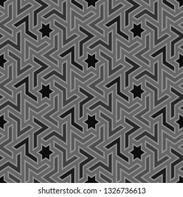 Polygons backdrop. Stars, figures ornament.Grid wallpaper. Ethnic background. Folk motif. Digital paper, textile print, web design, abstract. Seamless pattern. Vector artwork