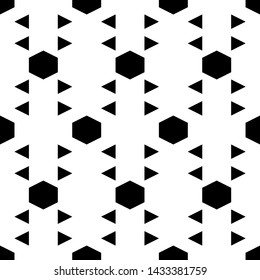 Polygons background. Hexagons, triangles ornament. Seamless pattern. Simple shapes wallpaper. Geometrical backdrop. Figures motif. Digital paper, web designing, textile print.