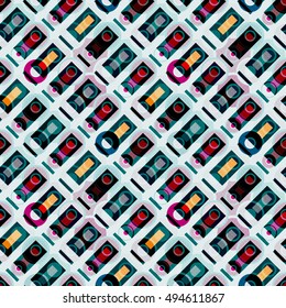 polygons and circles on a light background seamless pattern