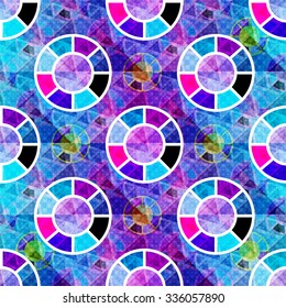 polygons, circles and psychedelic seamless geometric pattern