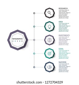 Polygons for infographic. Template for diagram, graph, presentation and round chart. Business concept with 5 options, parts, steps or processes.