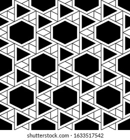 Polygons motif.Geometric background. Seamless ornament.Triangular, quadrangular, hexagonal shapes wallpaper.Triangles, rhombuses, hexagons pattern.Geometrical backdrop. Digital paper, abstract.