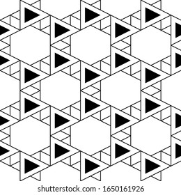 Polygons motif.Geometric background. Triangular, quadrangular, hexagonal shapes wallpaper.Triangles, rhombuses, hexagons pattern.Geometrical backdrop. Seamless ornament. Digital paper, abstract.