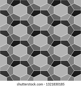 Polygons ornament. Geometrical backdrop. Hexagons, pentagons background. Geometric wallpaper. Mosaics motif. Digital paper, textile print, web design, abstract. Seamless pattern. Vector.