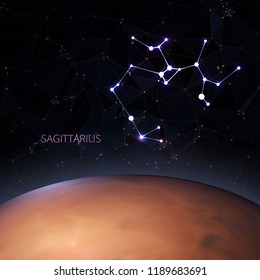 Polygons vector illustration Planet with a kind of constellation of the sign of the zodiac sagittarius.