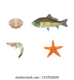 Polygon,sea animals, fish, skyfish, chrimp, shell