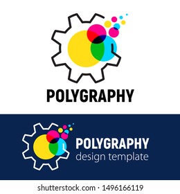 Polygraphy and CMYK printing industry. Express press and photocopy. Design printshop logo template. Vector illustration.