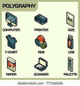 Polygraphy color outline isometric icons