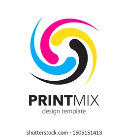 Polygraphy and color print services. Multimedia, art studio. Design printshop logo template. Vector illustration.