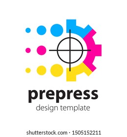 Polygraphy and color print services. Publisher, pre-press studio. Design printshop logo template. Vector illustration.