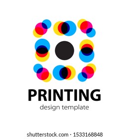 Polygraphy and digital printing industry. Express press and photocopy. Design printshop logo template. Vector illustration.