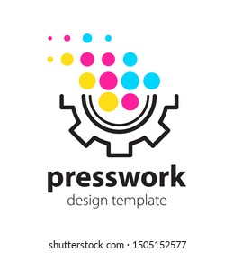 Polygraphy and print factory. Express press and photocopy. Design printshop logo template. Vector illustration.